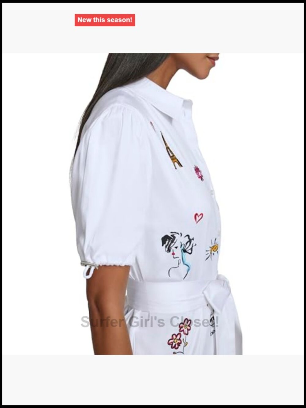 Poplin Shirt Dress with Tie Waist, Short Sleeve Cotton, Fitted A-Line - Picture 6 of 6